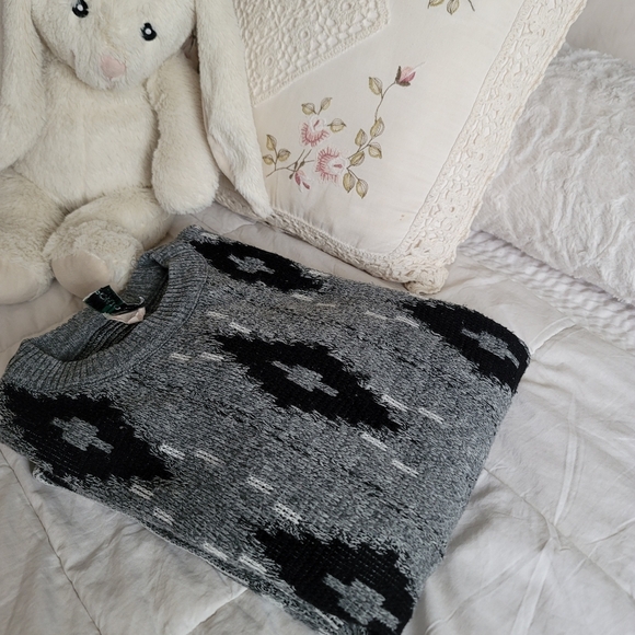 Vintage Knit Sweater Black Grey Size Large - Picture 10 of 10